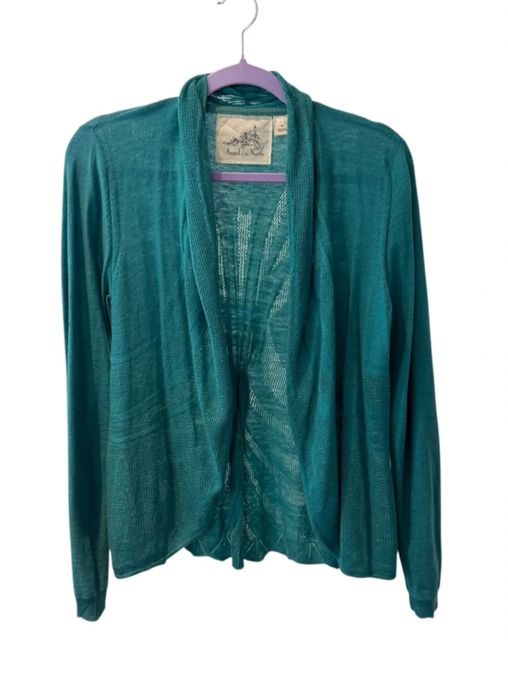Angel Of The North Brushed-Horizon Open-Front Teal Cardigan Sweater - Picture 10 of 15